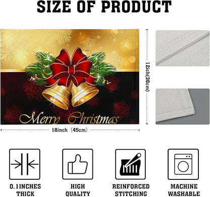Giwawa Merry Christmas Placemats Set of 4, Winter Snowflakes Xmas Jingle Bell Red Bow Table Place Mats for Kitchen Dining Holiday Party Decor, Heat Resistant Non-Slip Washable, 12x18 Inch