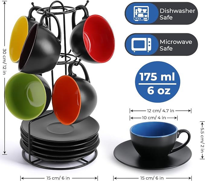 MIAMIO - Set of 6, Ceramic Stackable Cappuccino Cups Set / 6 Ounce Cappuccino - Image 2