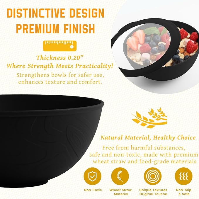 Wheat Straw Bowls with Lids, Unbreakable 40 OZ Salad Container - Image 3