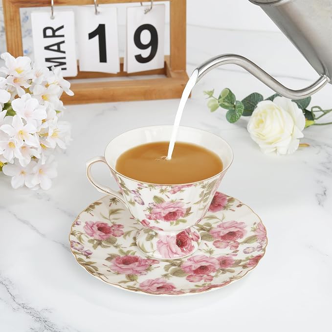 fanquare Rose Tea Cup and Saucer, Vintage Ceramic Tea Cups - Image 4