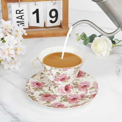 fanquare Rose Tea Cup and Saucer, Vintage Ceramic Tea Cups - Image 4