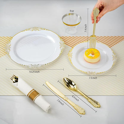 Bestluck 350PCS Gold Disposable Dinnerware - Image 2
