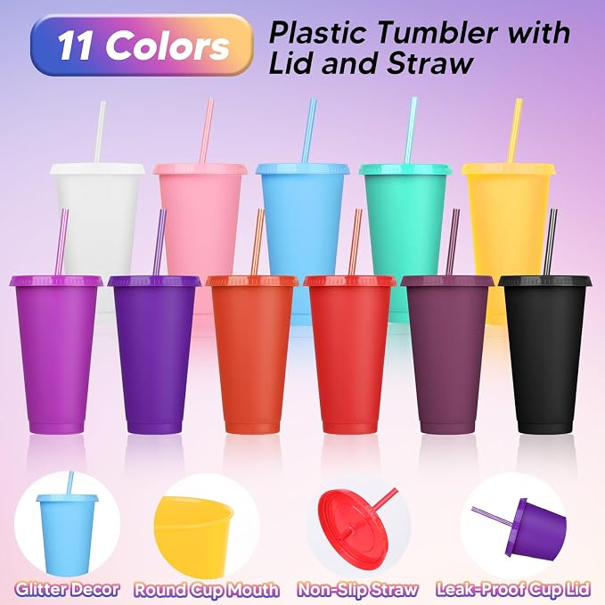 24 Pack Plastic Tumblers with Lids and Straw, Reusable Cups with Lids and - Image 3