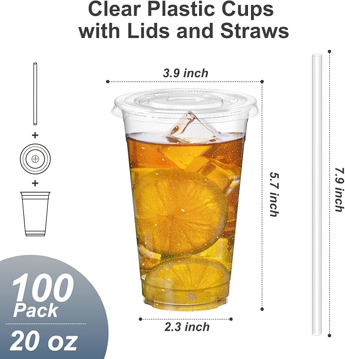 Dealusy 100 Pack - 20 oz Clear Plastic Cups - Image 2
