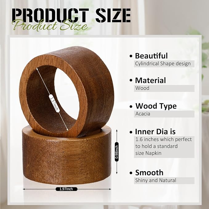 Zhehao 100 Pcs Wood Napkin Rings Bulk Acacia Brown Table Napkin Holder Buckles - Image 2