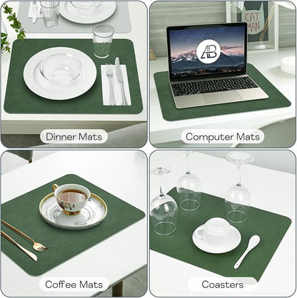 AAPLKER Faux Leather Placemats Set of 6, Vinyl Placemats Wipeable Waterproof Oil-Proof Table Mats, Heat Resistant Place Mats for Kitchen Indoor Outdoor, 16.9 x 11.8 inches (Green/Grey)
