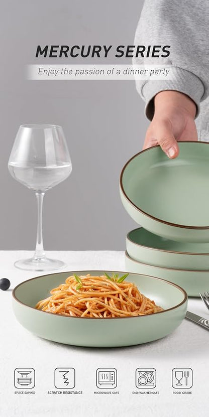 famiware Mercury Pasta Bowls Set of 4, 33 oz Large Salad Bowls, Light Green | - Image 5