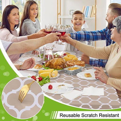 Smiry Rectangle Table Cloth, Waterproof Vinyl Tablecloths with Flannel Backing for Rectangle Tables, Wipeable Spillproof Plastic Tablecloth for Dining, Camping, Indoor and Outdoor (52"x70", Khaki)