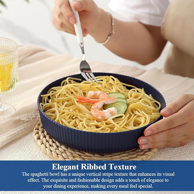 HOMQUEN Pasta Bowls Set of 6, 37oz Salad Bowls Blue Soup Bowls, Large Pasta - Image 4