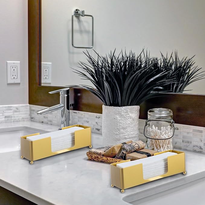 MyGift Brass Tone Metal Hand Towel Holder Countertop Dispenser Set of 2 | Fits - Image 4