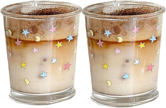 2 Pack 12 OZ Cute Glass Cup Star Drinking Glasses by yaocoral