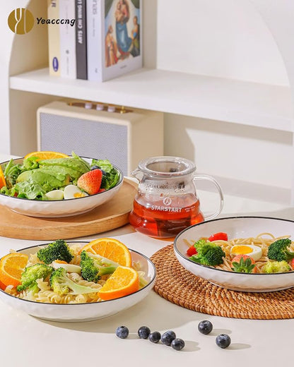 Yeacccng White Pasta Bowls Set of 6, 24oz Ceramic Salad Bowls, 8 inch Shallow - Image 5