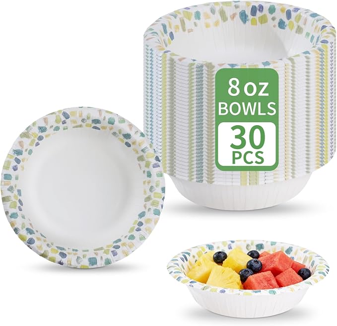 30 Count 8oz Paper Bowls, Disposable Bowls Microwaveable, Soak Proof and Cut by Unknown