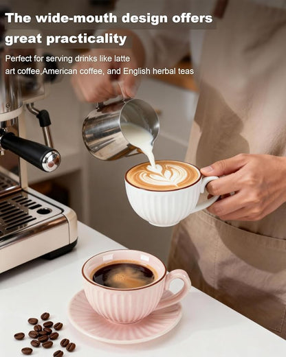 11.5oz Ceramic Cappuccino Cup and Saucer Set, Large Coffee Cup - Image 4