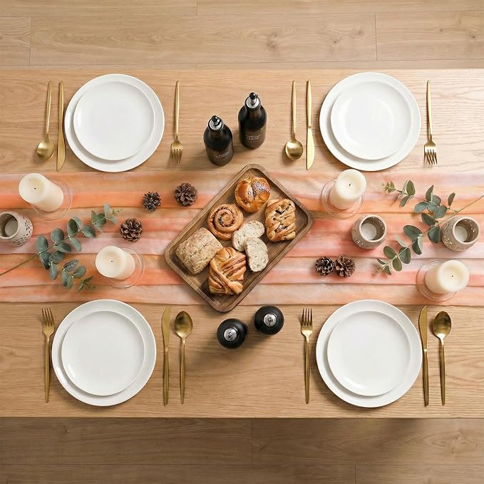 Artoid Mode Boho Orange Stripes Fall Thanksgiving Chiffon Table Runner 120 - Image 7