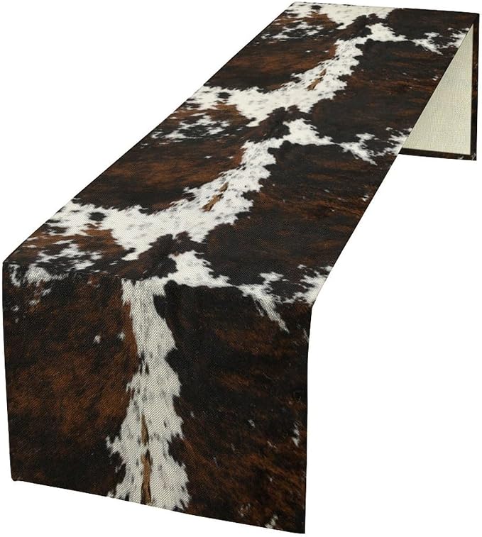 Vintage Cow Print Table Runner, Rustic Cottage Country Farm Animal Fur Skin by SXXLDNG