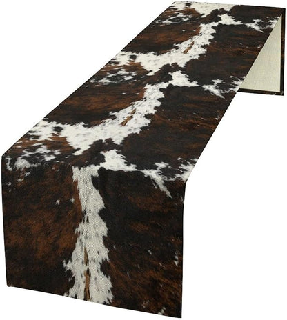 Vintage Cow Print Table Runner, Rustic Cottage Country Farm Animal Fur Skin by SXXLDNG