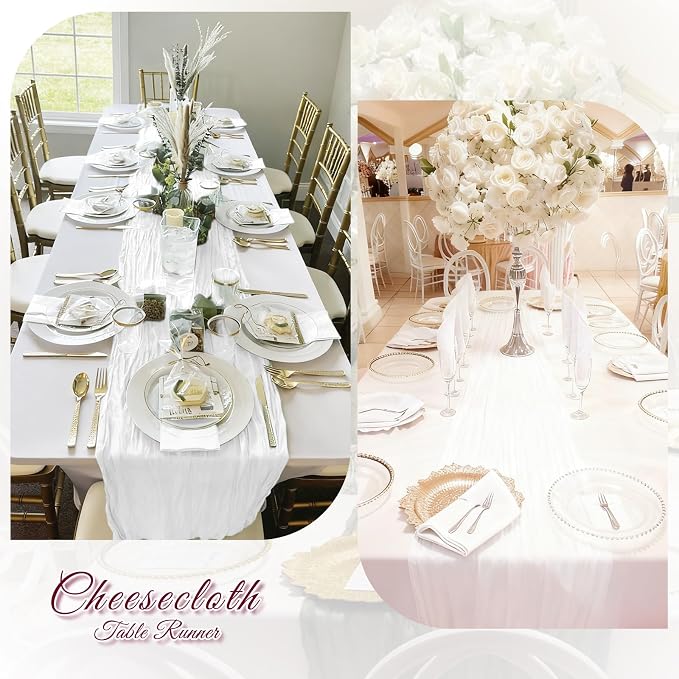 6 Pack White Cheesecloth Table Runner, 17 x 108 inch, Semi Sheer Boho Cheese - Image 6