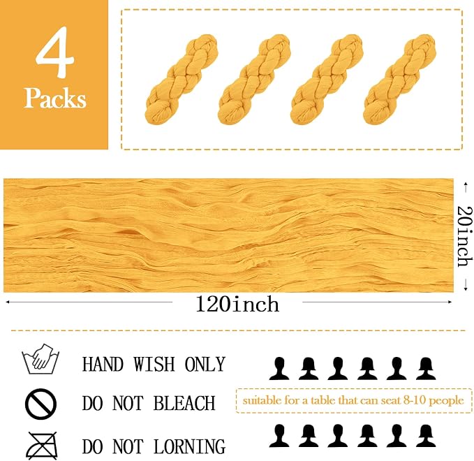 4 Pack Gold Cheesecloth Table Runner 20 x 120 inch Gauze Table Runners 10 FT - Image 2