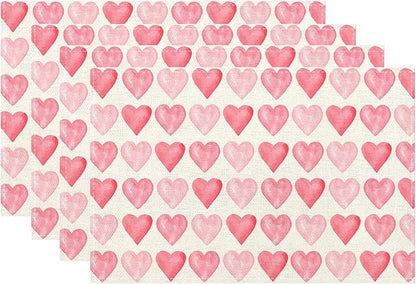 Valentine's Place mats Set of 4,12x18 Inches Valentine's Decor Pink Love Heart Placemats Rectangle Mother's Day Wedding Anniversary Decoration Table Mats for Party Home Kitchen Dining Table
