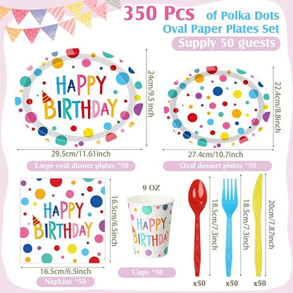 350 Pcs Happy Birthday Party Supplies Oval Paper Plates Set - Image 3