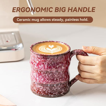 Unique Reactive Glaze Cherry Red Ceramic Coffee Mug - 15 oz Large Coffee Cup - Image 9