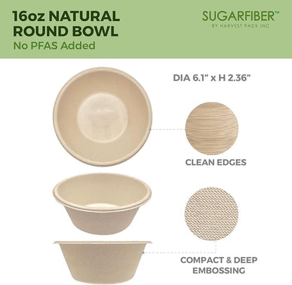 16oz Compostable Paper Bowls Disposable Round Natural Soup Bowls, Biodegradable - Image 2