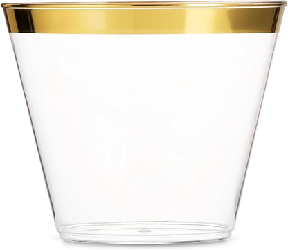 Munfix 100 9 Oz Clear Plastic Cups, Old Fashioned Tumblers, Fancy Disposable by Munfix