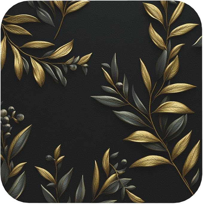 4Pcs Leather Coaster for Drinks Golden Olive Branch Cup Coasters Aesthetic - Image 9