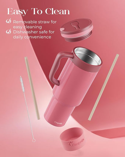 40 oz Insulated Tumbler with Handle and Push-Button Straw Lid, Stainless Steel - Image 6