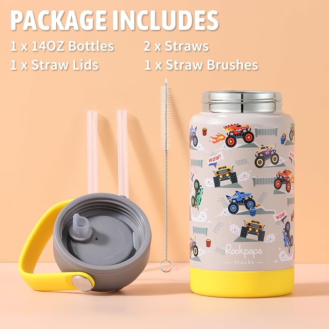 rockpapa 14 oz Kids Insulated Water Bottle，Stainless Steel Toddler Cups - Image 6
