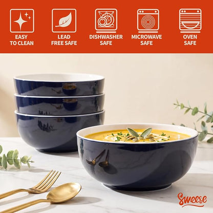 Sweese 24 oz Ceramic Cereal Bowl Set of 4, Round Serving Bowl - Image 3