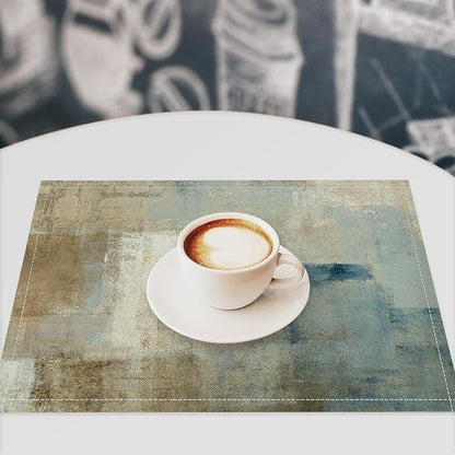 Gradient Placemat Set, Modern Minimal Fashion Abstract Beige Brown Blue Art Oil Painting Brush Strokes Patchwork Pattern Home Decor Linen Table Mats for Dining Room Kitchen Party (17x12in) x4P