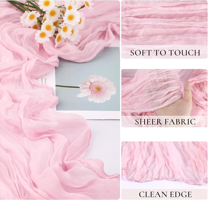 12 Pack Light Pink Table Runner Cheesecloth, Summer Rustic Sheer Gauze Table - Image 2
