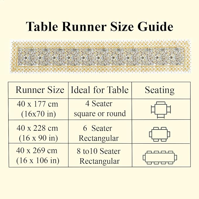 Goldenrod Yellow Hand Block Print 100% Cotton Table Runner 16x70 Inch | Perfect - Image 4