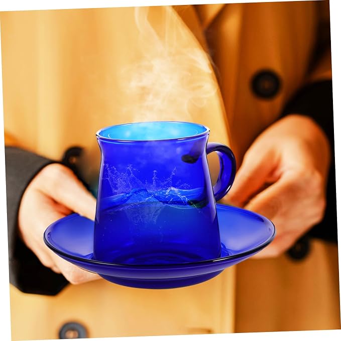 Mikinona Chic Heat-resistant Glass Tea Cup and Saucer Set Retro Colorful Design - Image 2