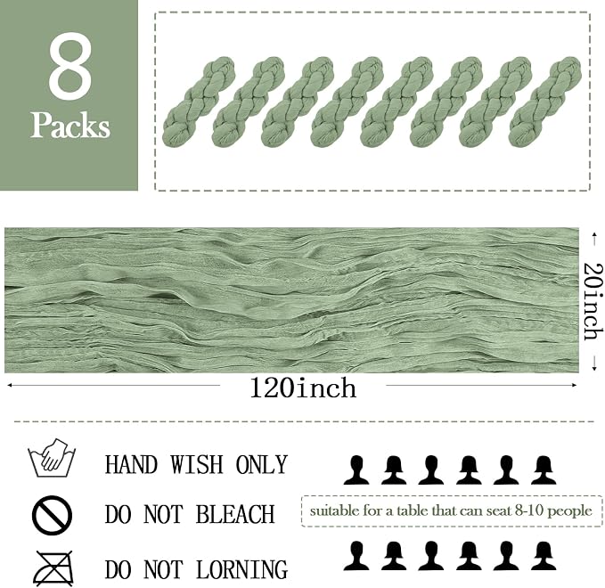 8 Pack Sage Green Cheesecloth Table Runner 20 x 120 inch Gauze Table Runners 10 - Image 2