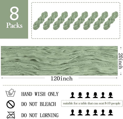 8 Pack Sage Green Cheesecloth Table Runner 20 x 120 inch Gauze Table Runners 10 - Image 2