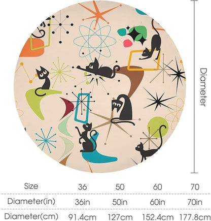Mid Century Black Cat Round Tablecloth, Bohemian Modern Colorful Abstract Geometric Retro Art Bohemian Tablecloth for Home Party Dining Room Kitchen Decor 50Inch(127cm)