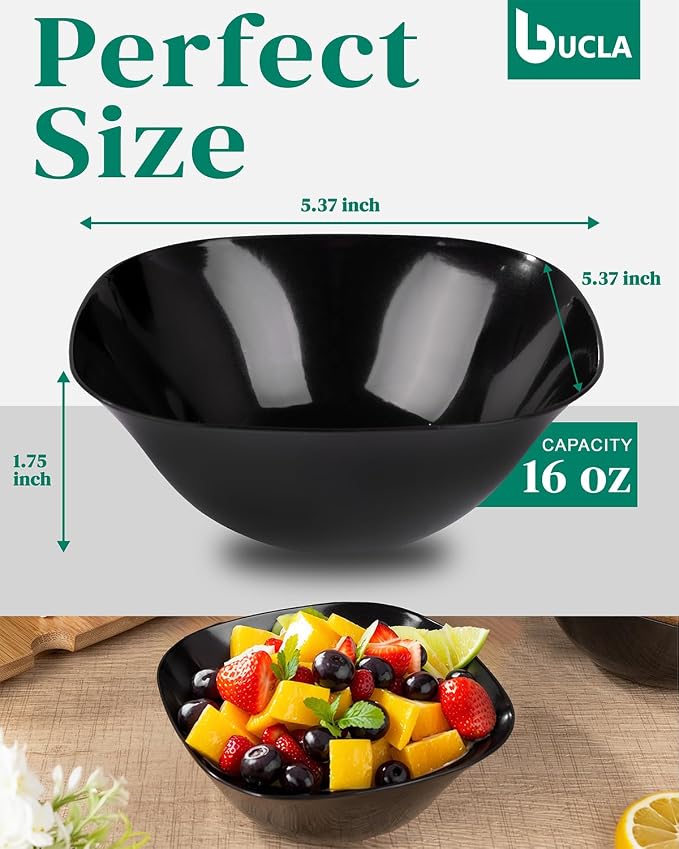 bUCLA 50 Pack Black Plastic Serving Bowls - 16oz Disposable Bowls - Image 2