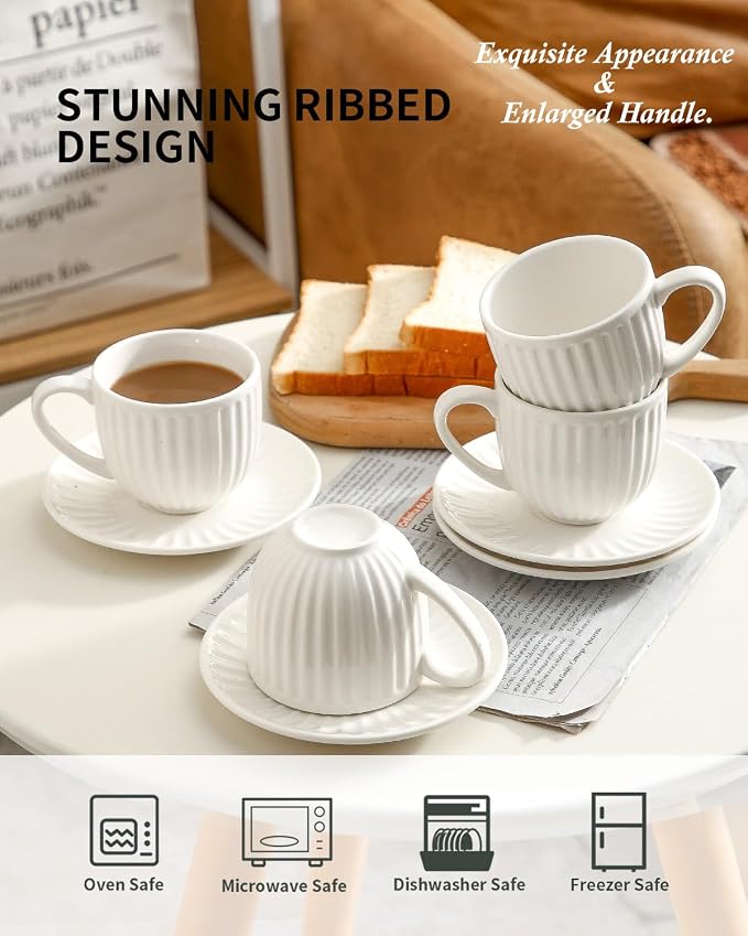 Hasense Ceramic Cappuccino Cups and Saucers - 8 Oz - Image 4