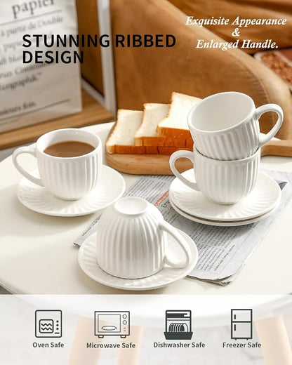 Hasense Ceramic Cappuccino Cups and Saucers - 8 Oz - Image 4
