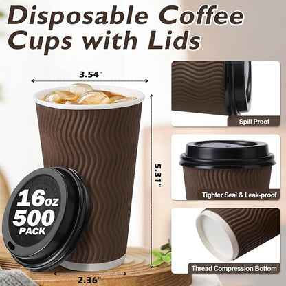500 Pack 16 oz Insulated Disposable Paper Coffee Cups - Image 2