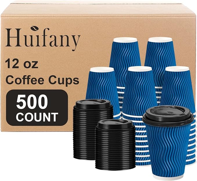 500 Pack 12 oz Insulated Disposable Paper Coffee Cups by Huifany