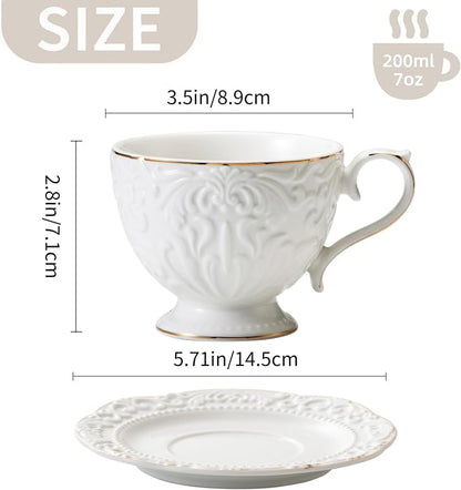 Cups and Saucers Tea Cups Set of 2, Ceramic Coffee Cups - Image 2