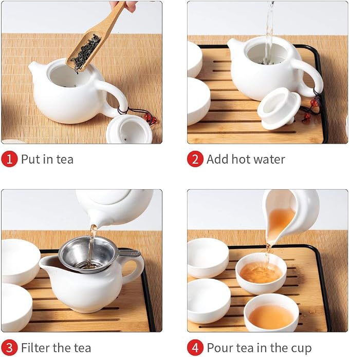 Chinese Tea Pot Cup Set with Tray Infuser - Image 4
