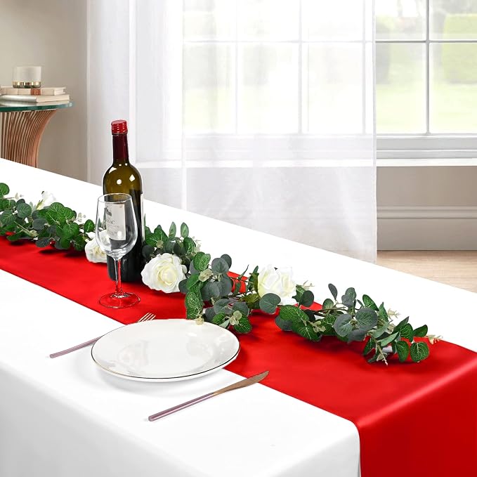 20-Pack Red 12 x 108 inches Long Premium Satin Table Runner | Wedding, - Image 8
