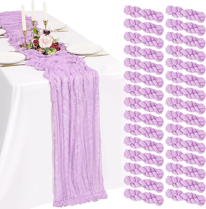 30 Pack Cheesecloth Table Runner 10FT Lilac Purple Table Runner Lavender Boho by Showgeous