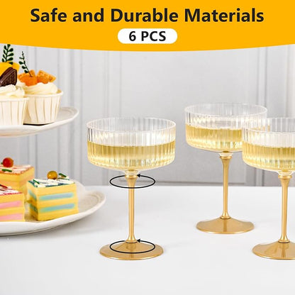 ZOMUIA Ribbed Coupe Glasses 6 Pcs, 10 oz Plastic Champagne Coupe Detachable - Image 8