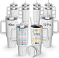 40 oz Sublimation Tumblers with White Handle Lid and Straw 12 Pack Stainless Steel Double Wall Vacuum Insulated Travel Mug Cup Bulk Sublimation Blank for DIY Gift